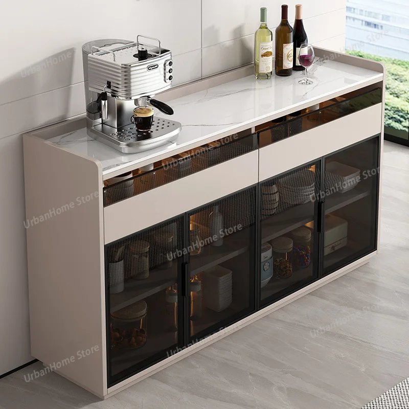 Light Luxury Solid Wood Sideboard Glass Doors Floor-standing Slate Storage Cabinet Home Simple Et Durable Dining Room Furniture