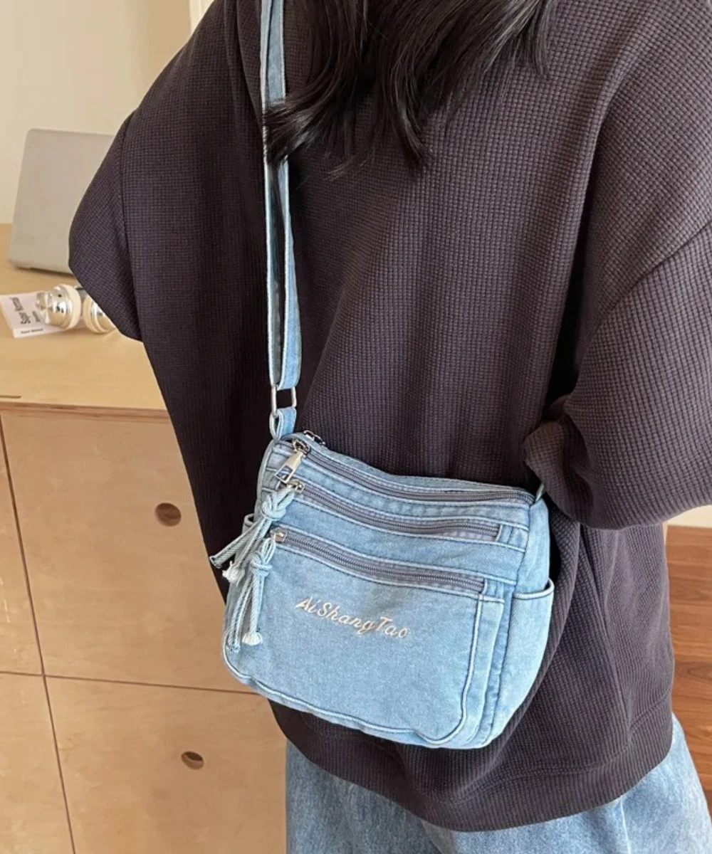 

2025 Womens Denim Crossbody BagSmall Square Phone Purse Multi Pocket Casual Shoulder Bag Trendy Mini Wallet Bag