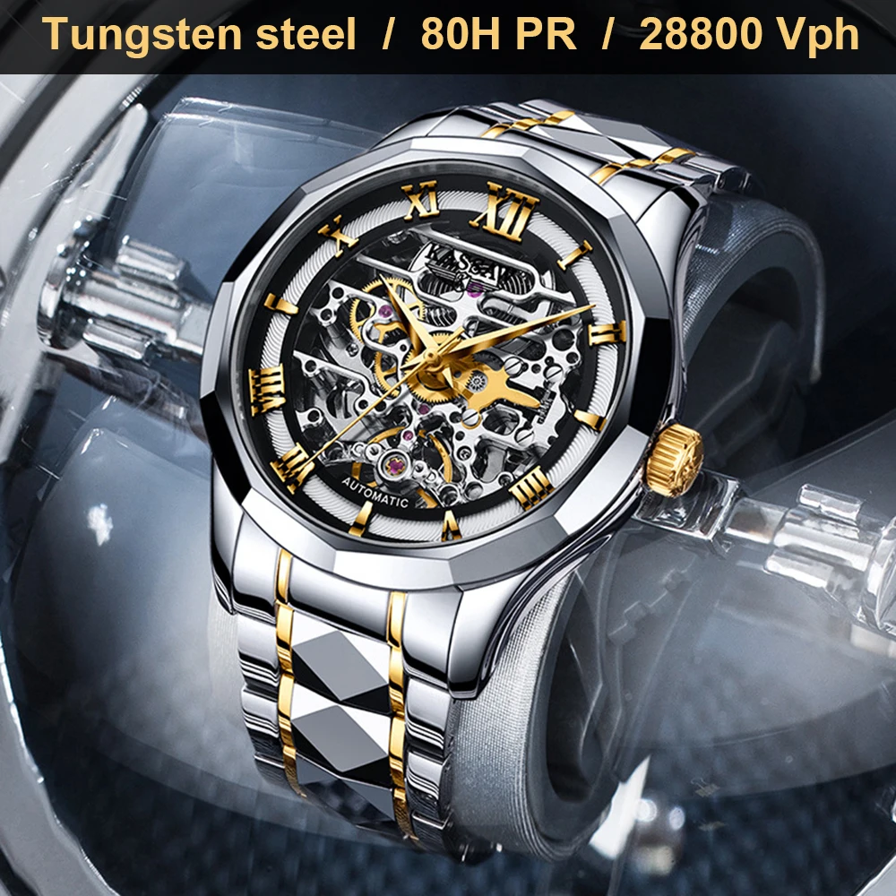 Luxury Skeleton Watch Men Automatic Mechanical Wristwatches 41mm Tungsten Steel 80H Power Reserve Business Watches KASSAW 2023