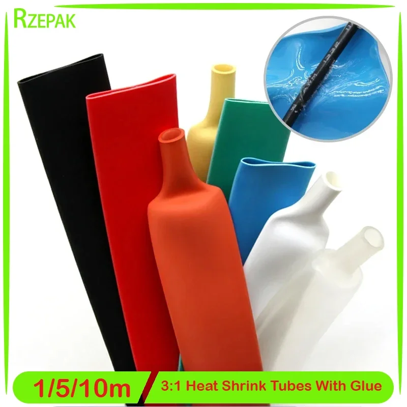 1/5/10m 3:1 Heat Shrink Tube With Glue Diameter 1.6/2.4/3.2/4.8/6.4/7.9/9.5/12.7/15.4/19.1/25.4/30/39/50mm Double Wall Tube