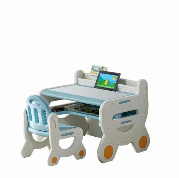 

Children's Reading Activity Desk with Drawing Board Wooden Furniture and Chair for School Kid Study Desk