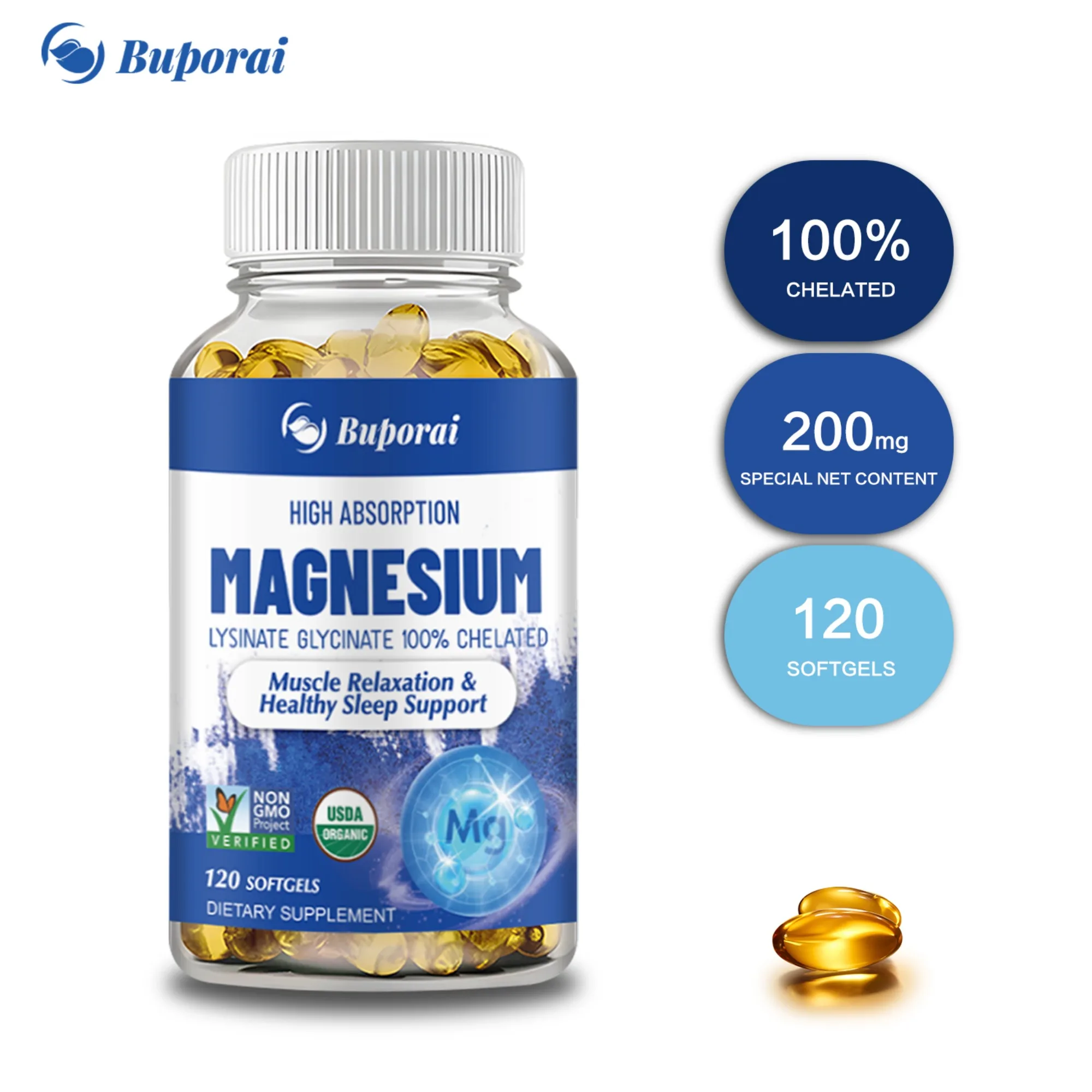 

Magnesium Glycinate Capsules - Supports Heart, Cardiovascular, Bone, Muscle Health and Promotes Healthy Sleep - 120 Capsules