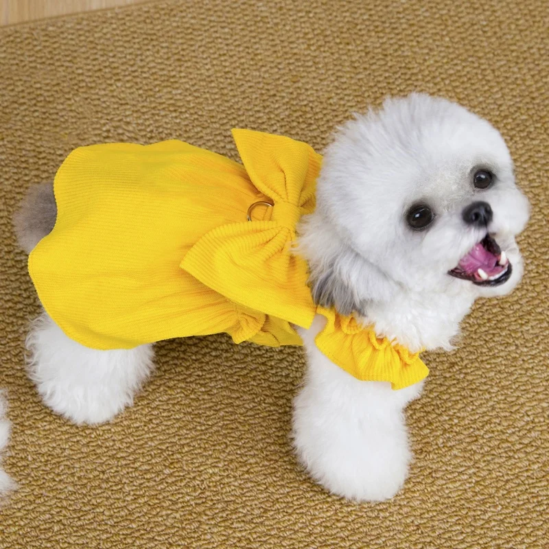 Vestido de lujo de pana con lazo para perros, gatos y caniches - imagen 5
