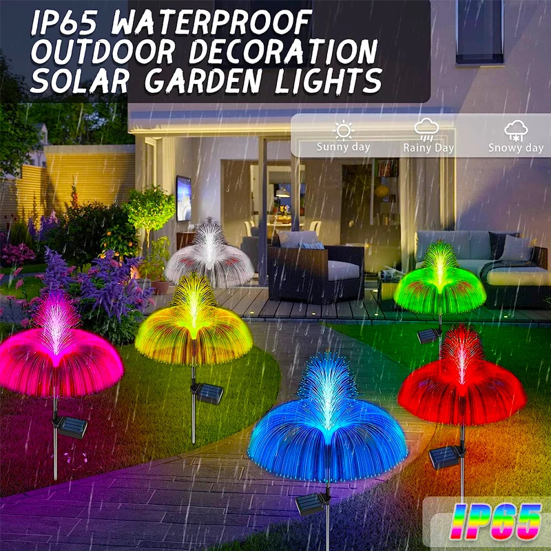 Luces LED solares de flores para jardín, decoración impermeable para exteriores, Estaca de medusas para camino, Patio, césped