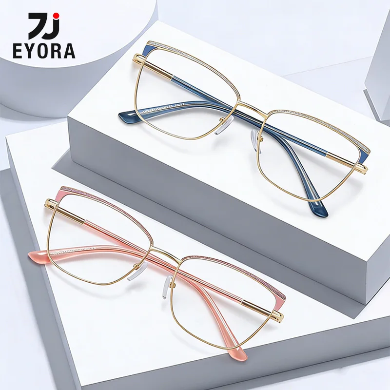 

EYORA Роскошные металлические женские модные очки для чтения с защитой от синего света, близорукость и дальнозоркость, фотохромные линзы для очков по рецепту