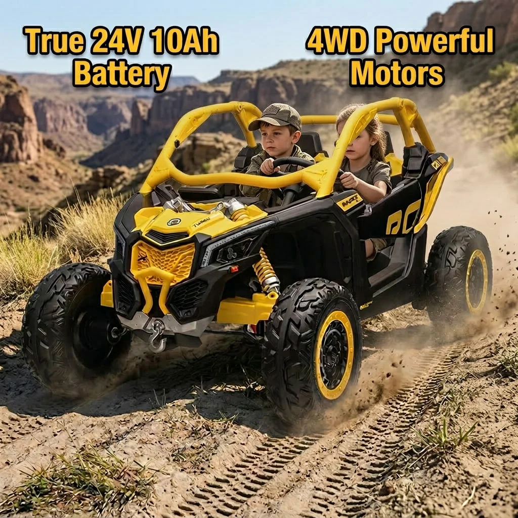 24V Electric Ride-On Car For Big Kids Unisex 4x4 Big UTV Off Road 2 Seater Double Motor Plastic Outdoor Toy Vehicle