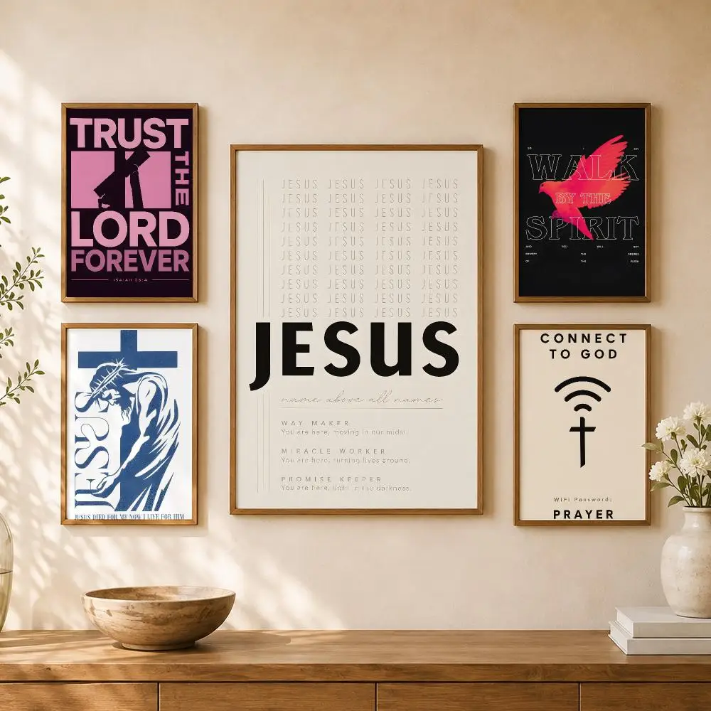 Faith Bible Verse Jesus Christian Quote Poster PP Self Adhesive Home Garage Dorm Bar Wall Decor Aesthetic Retro Gift