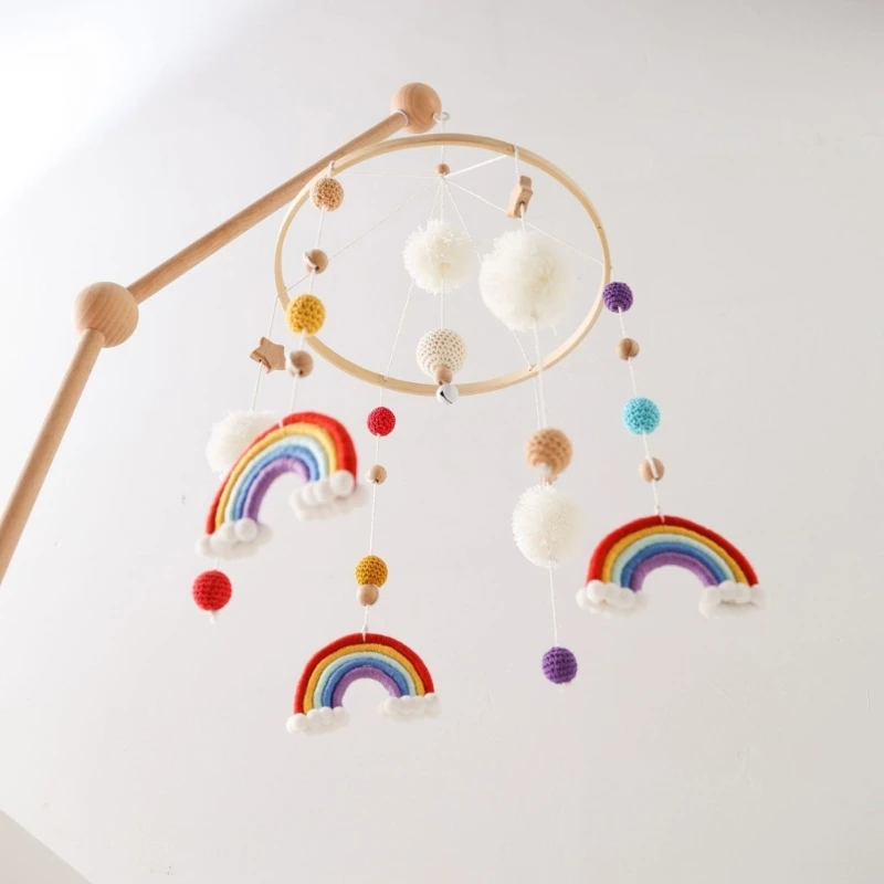 북유럽 무지개 스타 어린이 침대 모바일 부드러운 목화 나무 아기 침대 벨 장난감 안전 감각 시각적 자극 교수형 펜던트 장난감 A2UB