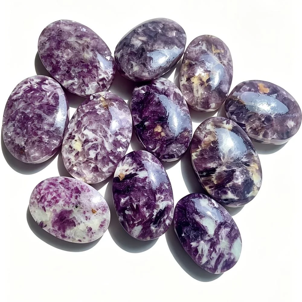 55-65mm 1pcs Lepidolite Palm Stones Polished Gemstone for Crystal Healing Reiki Chakra Feng Shui Spiritual Use Love