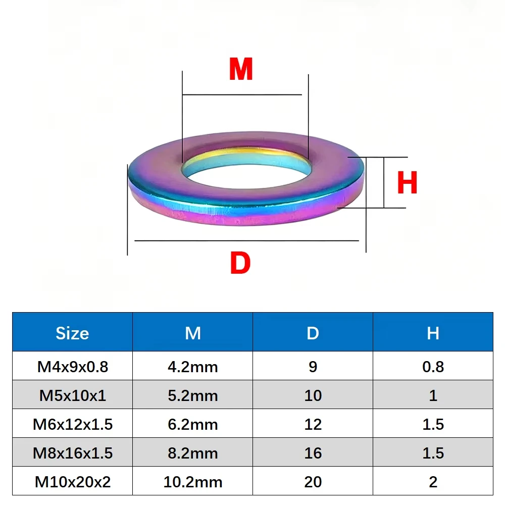 Flat Washers DIN912 M4 M5 M6 M8 M10 304 Stainless Steel Form G Wide Thick Flat Spacer Gasket for Bicycle Cycling Motorcycle Car