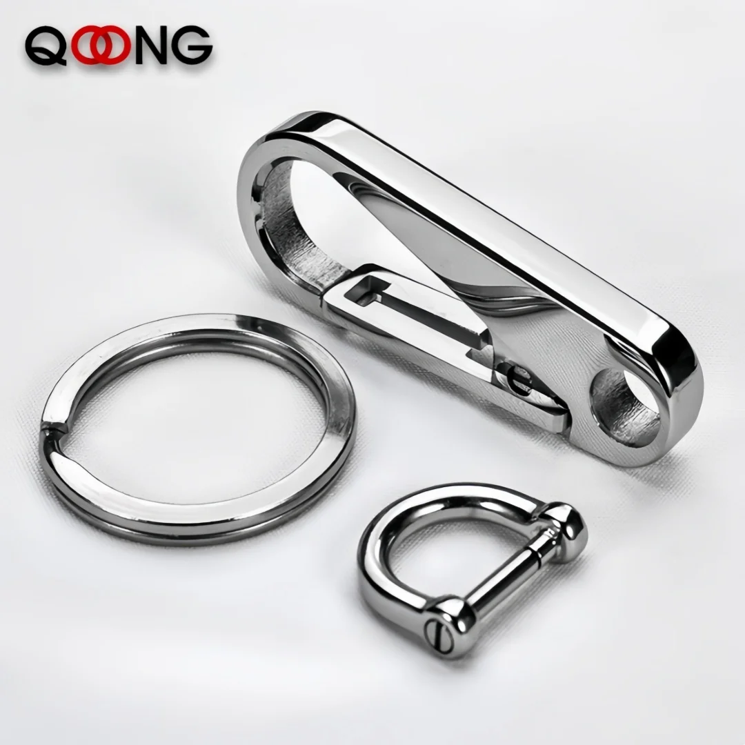 QOONG Precision Thickened Keychain 316L Stainless Steel Car Keychain Ring Chain Waist Hanging Men's Creative Gift Pendant Y91
