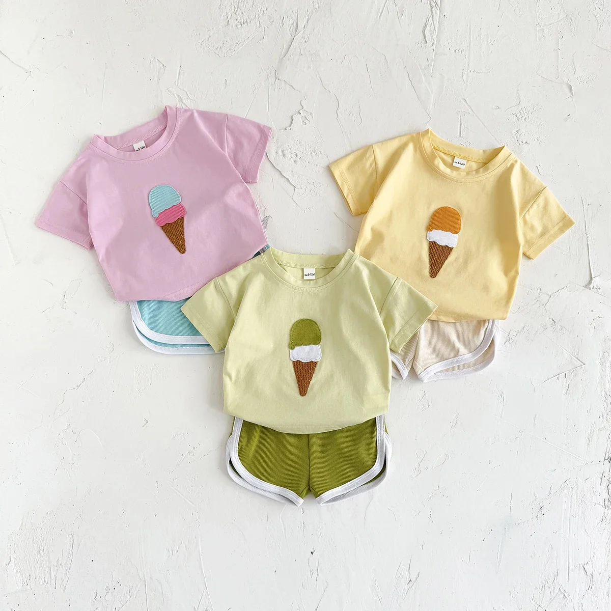 

2Pcs/Set New Baby Clothes Sets Clothing Multiple Color Cute Ice Cream Patch T-shirt+Shorts Infant Toddler Outfit Summer Clothes