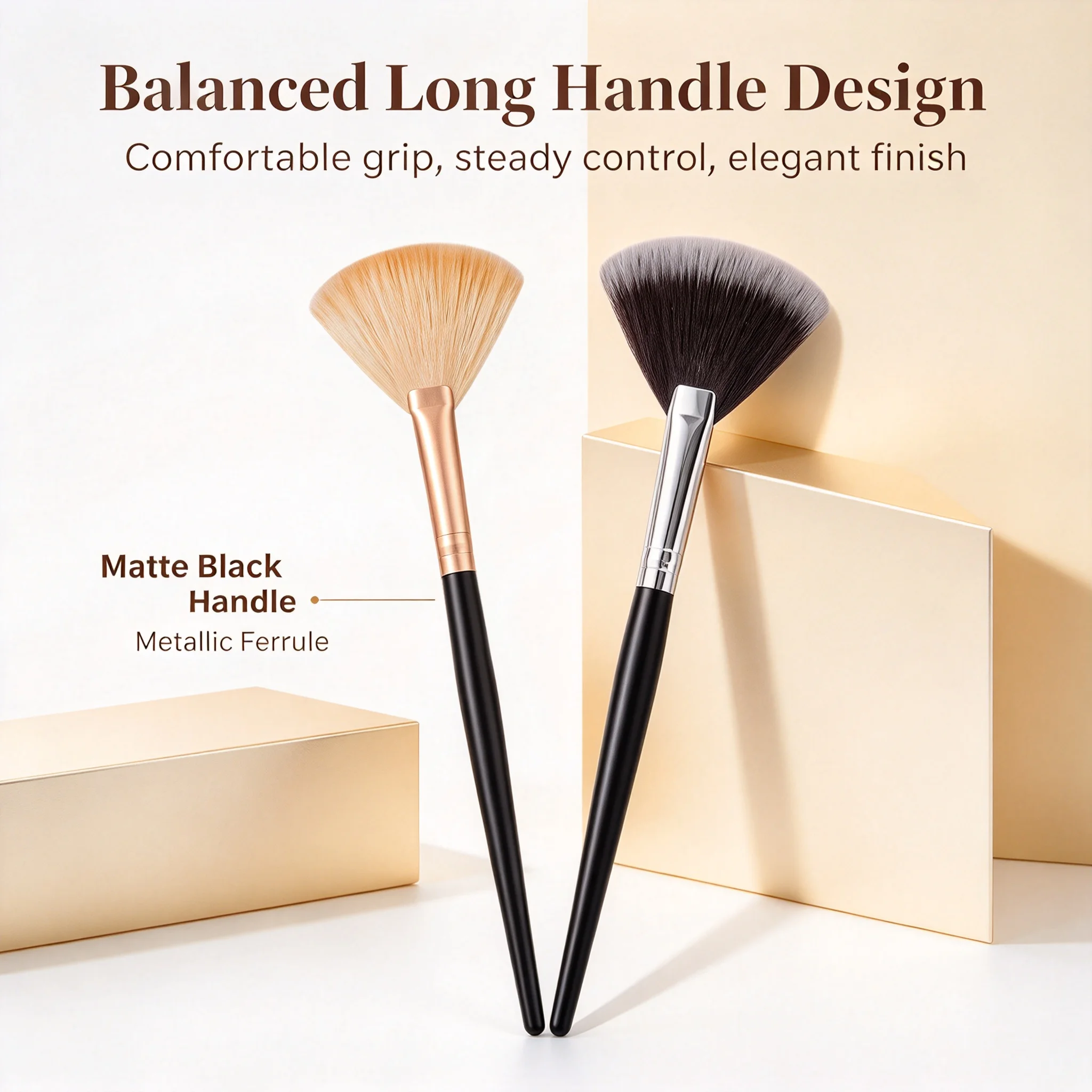 2Pcs Fan Makeup Brush Set,Precise Application for Highlighter, Face & Body Glow, Professional Cosmetic Highlight Beauty Tools