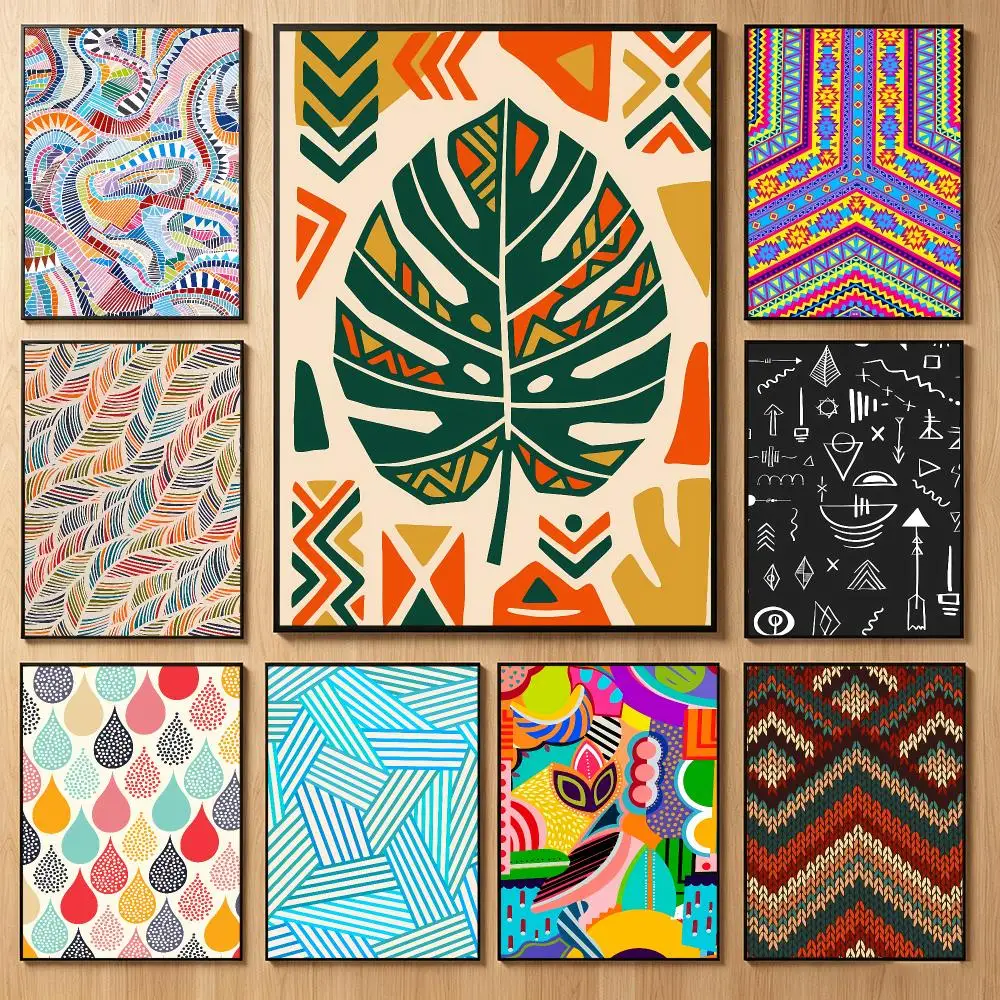 Ethnic Decorative Art T-Tribal Leaf Art Poster Classic Self-Adhesive PP Wall Sticker for Living Room Bar Decor Gift
