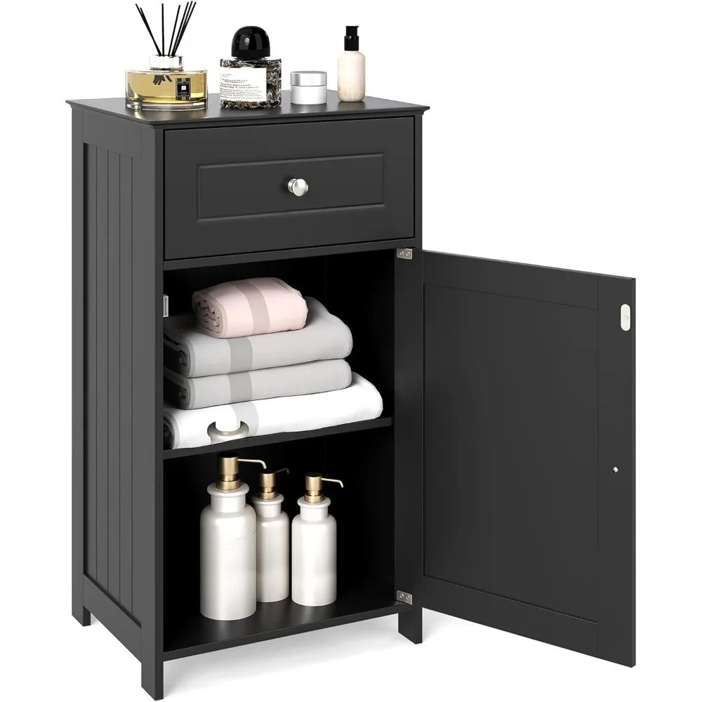 

Small Bathroom Cabinet for Small Spaces, Free-Standing Single Door Storage with Adjustable Shelf, Anti-Tipping Device,