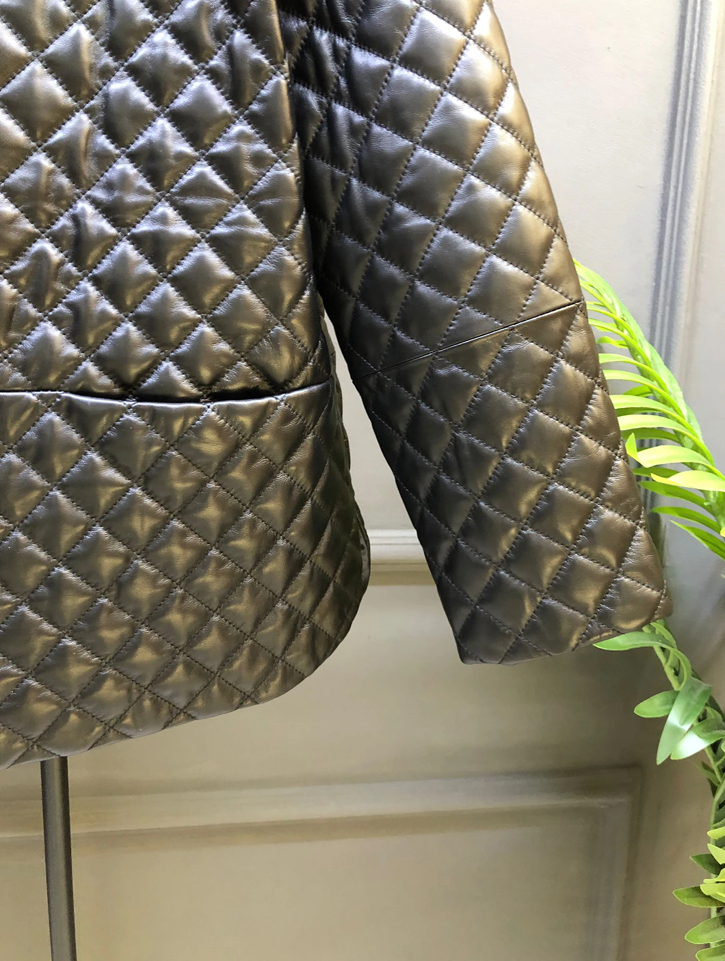 Women's Warmth eepskin Jaet with Large kets Loose Fit Cotton  Diamond Pattern Wide Version Single Button Coat