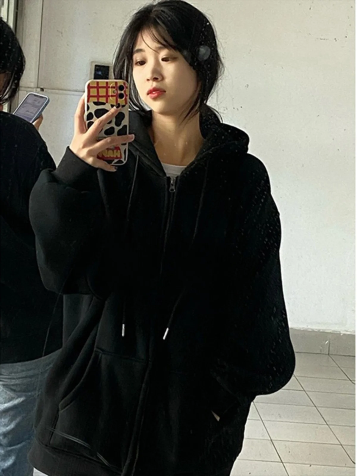 

Мужская толстовка-кардиган оверсайз в американском ретро-стиле, осенняя, плотная, без манжет, повседневная верхняя одежда