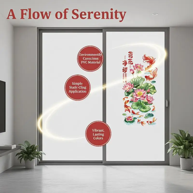 Waterproof Flower Koi Chinese Wall Decals 2Pcs Anti Static PVC Stickers for Bathroom Shower Wall Aesthetic Home Decor