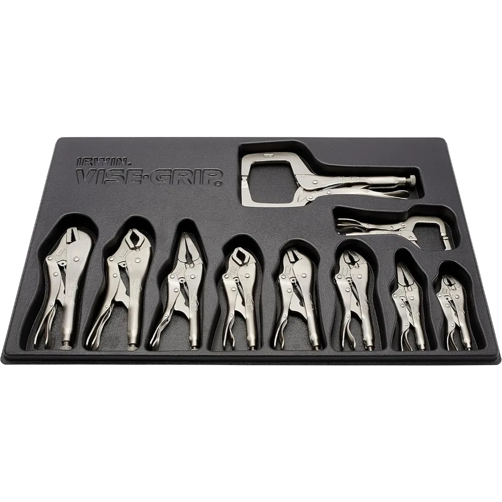 مجموعة أدوات قفل مكونة من 10 قطع مع صينية، نمط قبضة ملزمة أصلية، مجموعة أدوات يدوية شاملة للاستخدام الاحترافي