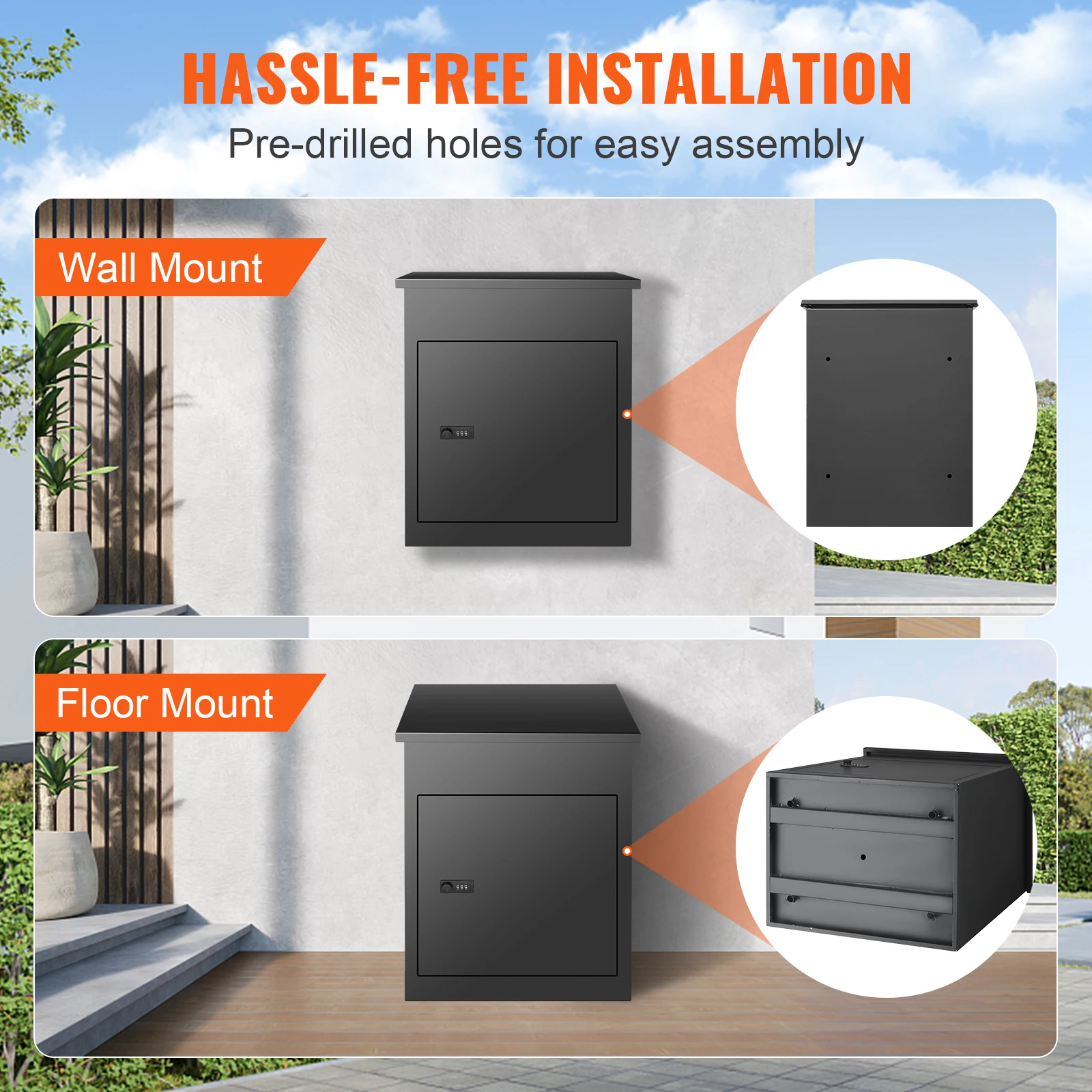 SucceBuy Wall Mounted Anti-theft Mailbox IPX3 Waterproof Package Delivery Box for Outside Large Storage locking Mailbox for Home