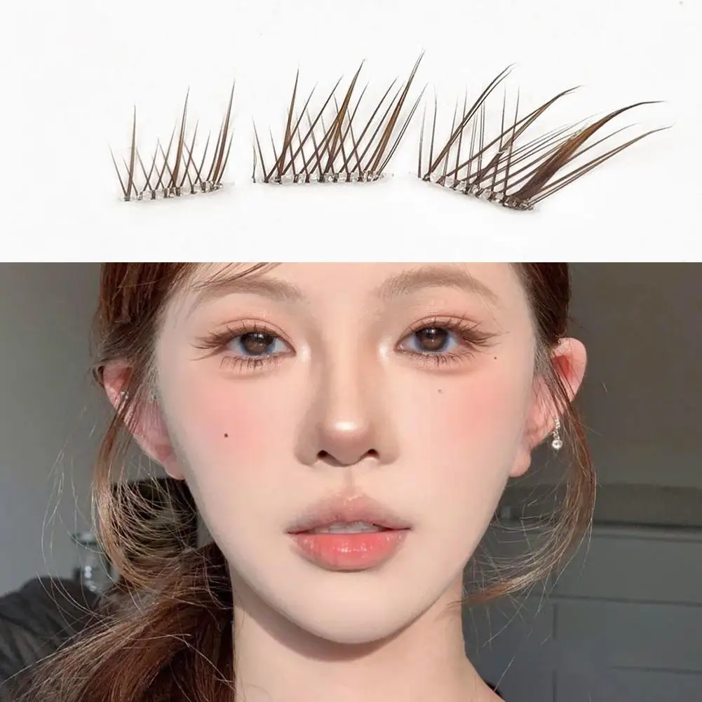 10 Rows Fluffy False Eyelashes Reusable DIY Segmented Thick Winged Lash Extension Fox Eye Effect Brown Anime lashes image 4