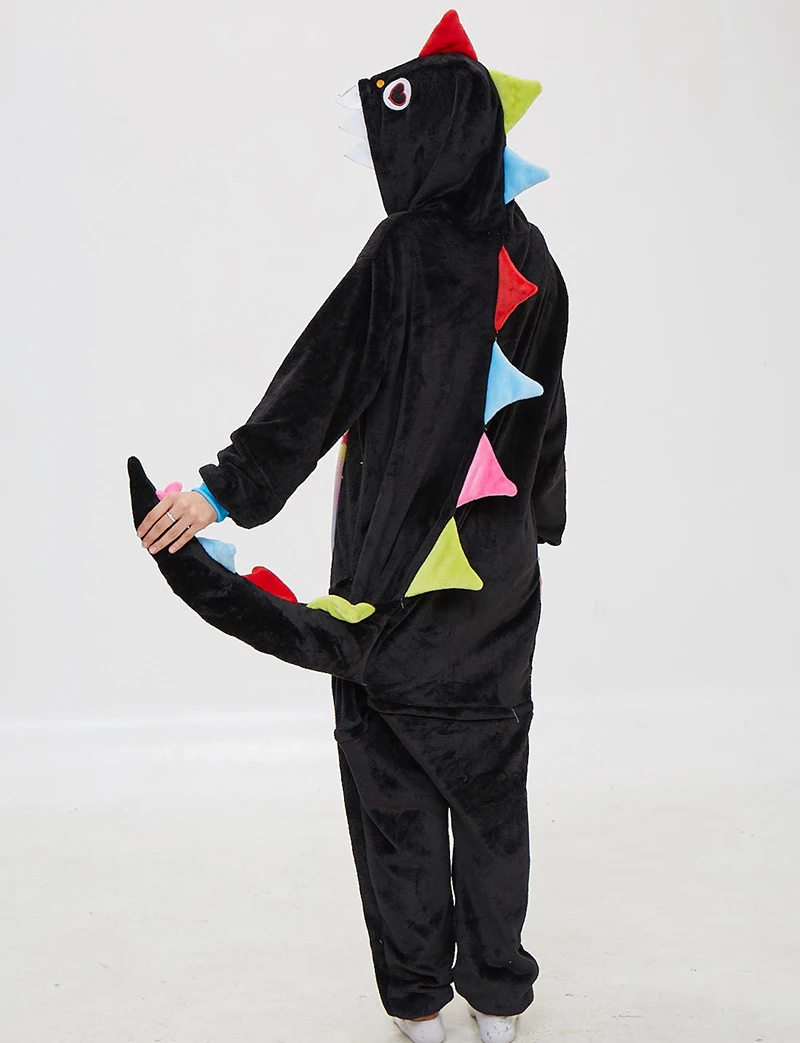 Amused Black Dragon Hooded Flannel One-piece pajamas Button Onesie Couple Sleepwear Comfortable Leisure wear