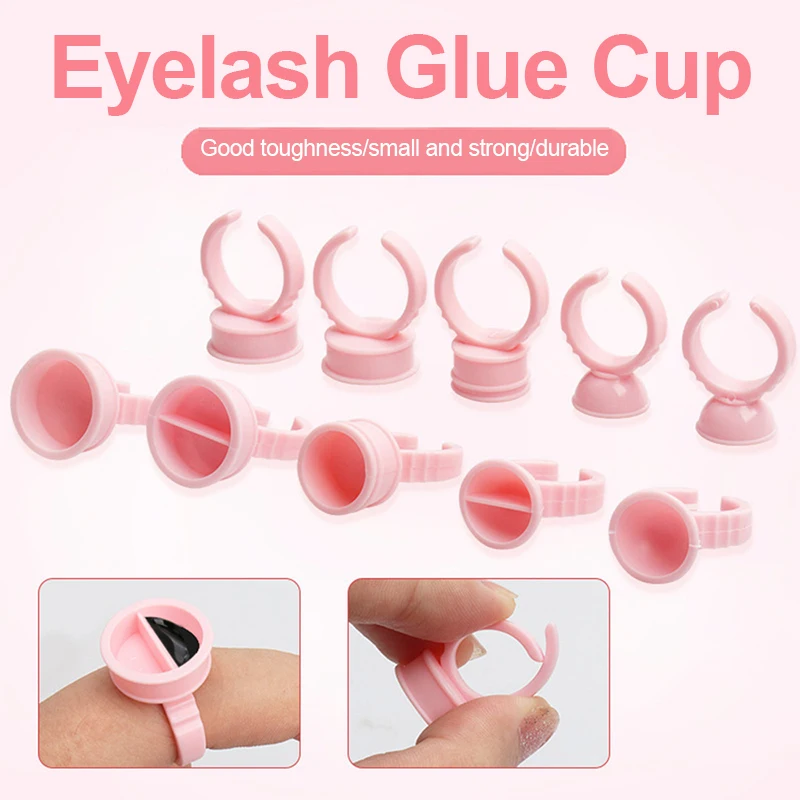 100Pcs Disposable Eyelash Glue Ring Holder Cup Heart-shaped Plastic Tattoo Pigment Holder Pallet Eye Lash Extension Makeup Tool