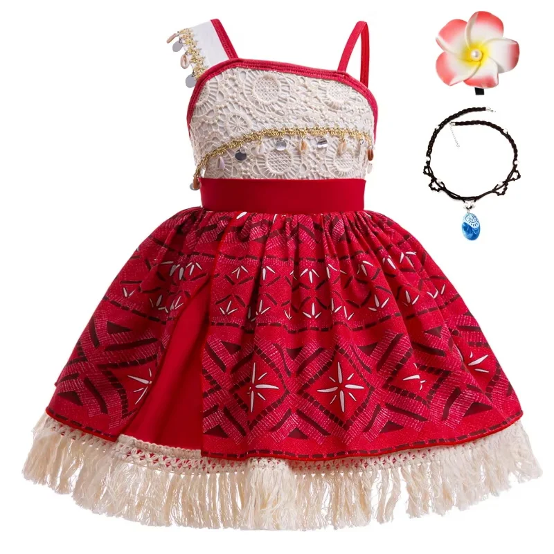 Ocean Adventure Moana 2 Movie Same Princess Costume Party Dresses For Girls Fringe Summer Dress Sleeveless Girls Casual Dresses