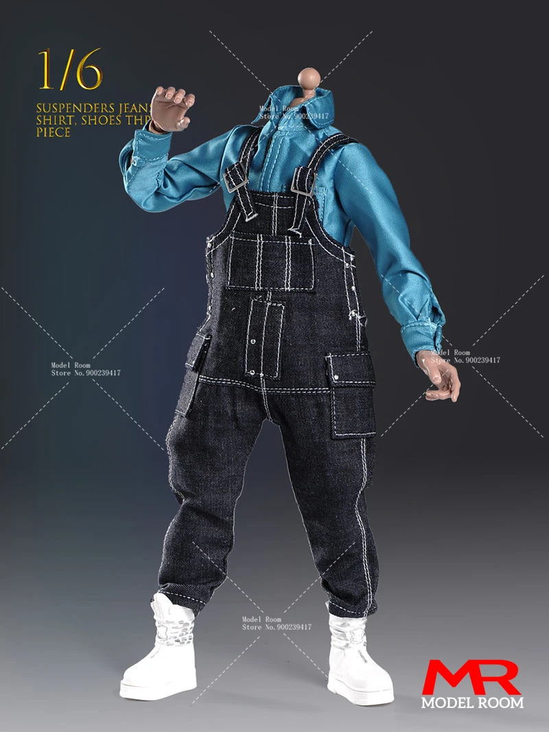 1/6 Scale Male Blue Shirt Jeans Overalls White Boots Set Casual Clothing Model Fit 12-inch MX02 Soldier Action Figure Body