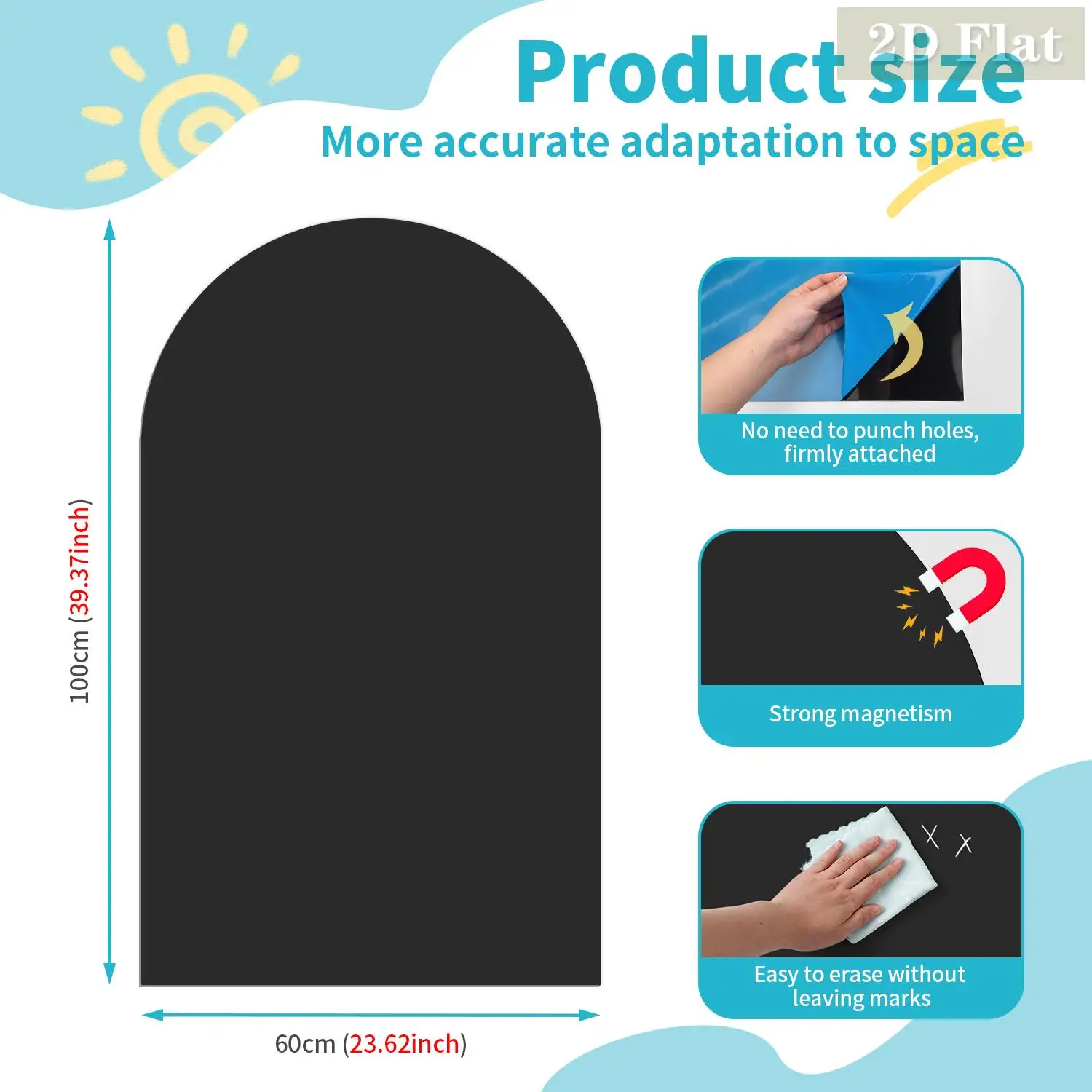 1pcs Black Arched Decorative Magnetic Whiteboard Wall Sticker, Reusable, Graffiti, Simple Curved Semi-Circular Pattern