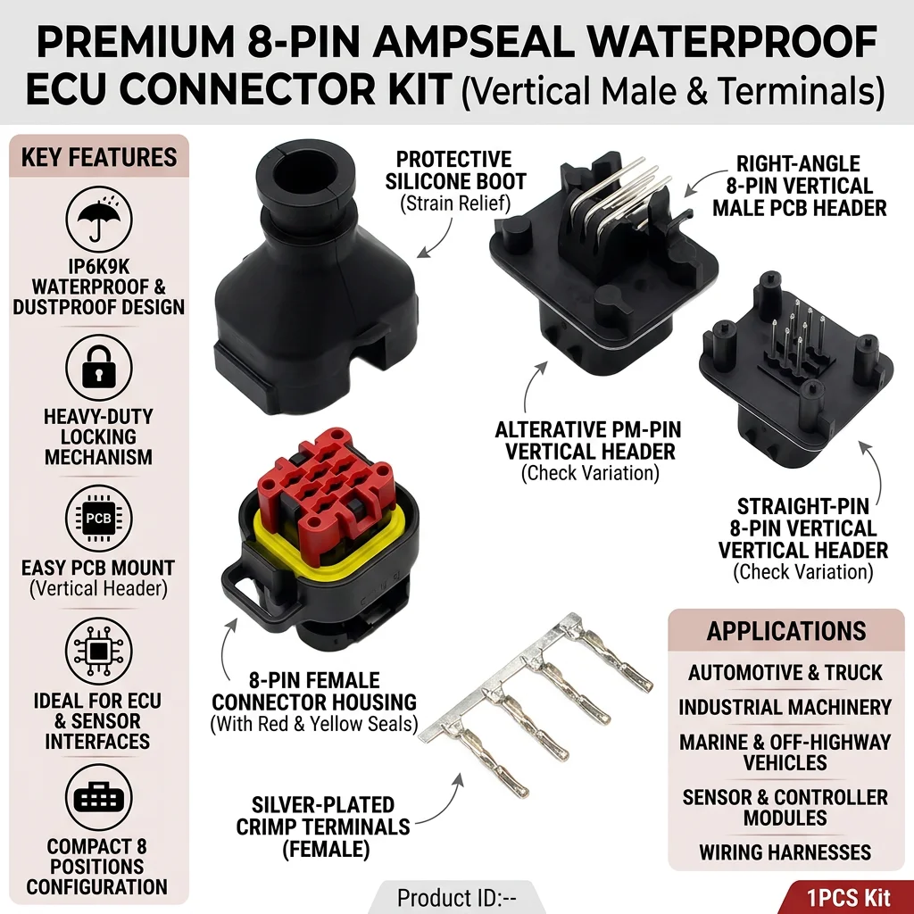 

1PCS ECU Controller 8 Pin Positions AMPSEAL PCB Mount Housing Plug Header Vertical Male Connector 776228-1 770680-1