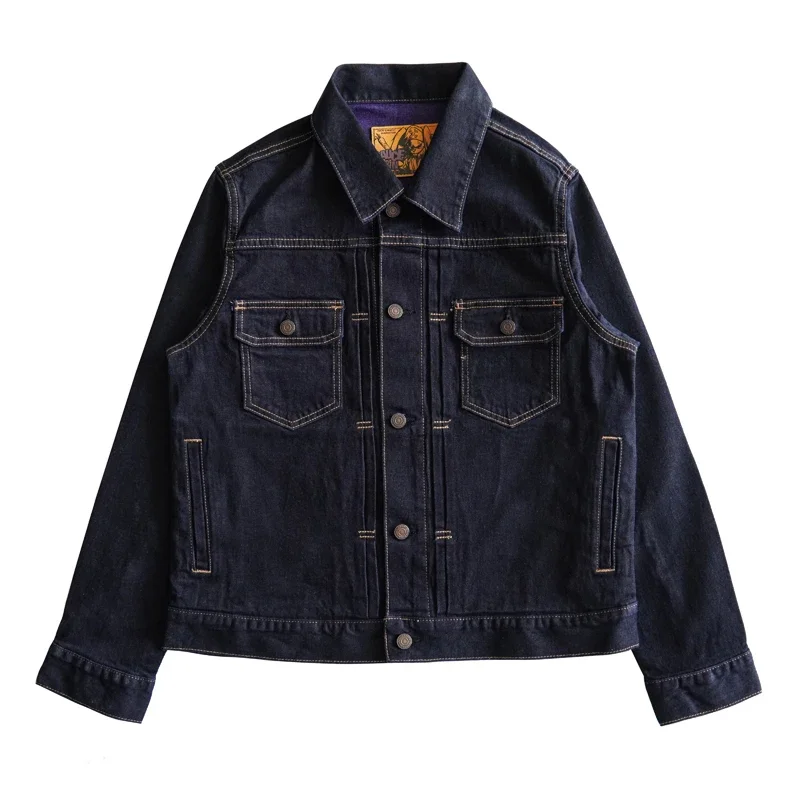 SAUCE ZHAN Men Jacket Selvedge Denim Jacket Men Vintage Purple and Blue Double Sided Dye Regular Fit 12.5 Oz
