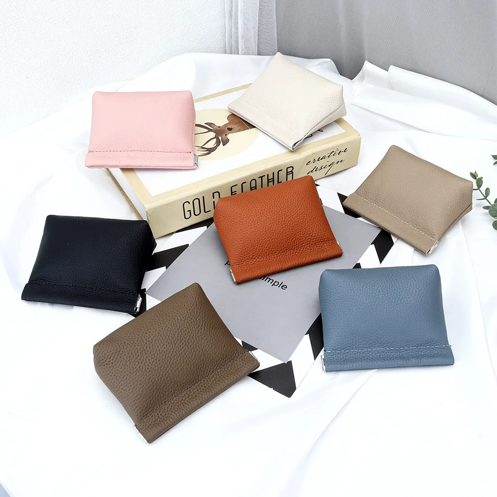 

2025 On Sales Genuine Leather Coin Purse Women New Snap Closure Lipstick Organizer Small Bag Cowhide Earphone Case
