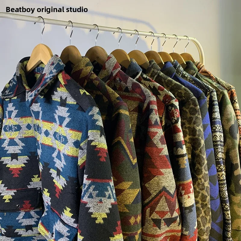 

Retro Ethnic Lazy Style Oversize Trendy Woolen Long Sleeve Men's Shirt Couple Outerwear Autumn Winter Versatile Japanese Style