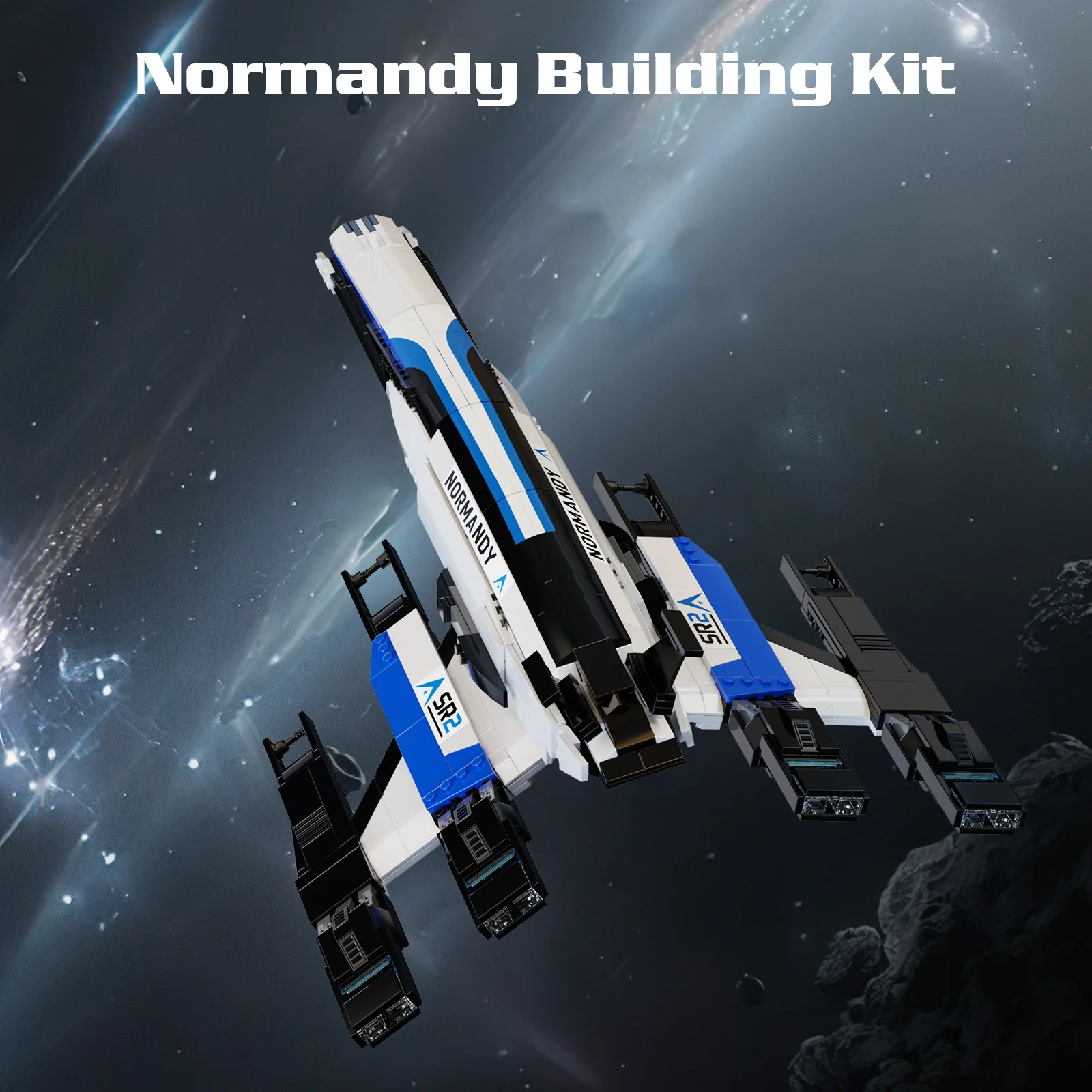 Normandy SR-2 Spaceship Building Blocks Set Starship Model Toy with Display Stand Home Decoration Collectible Gift for Adult Fan
