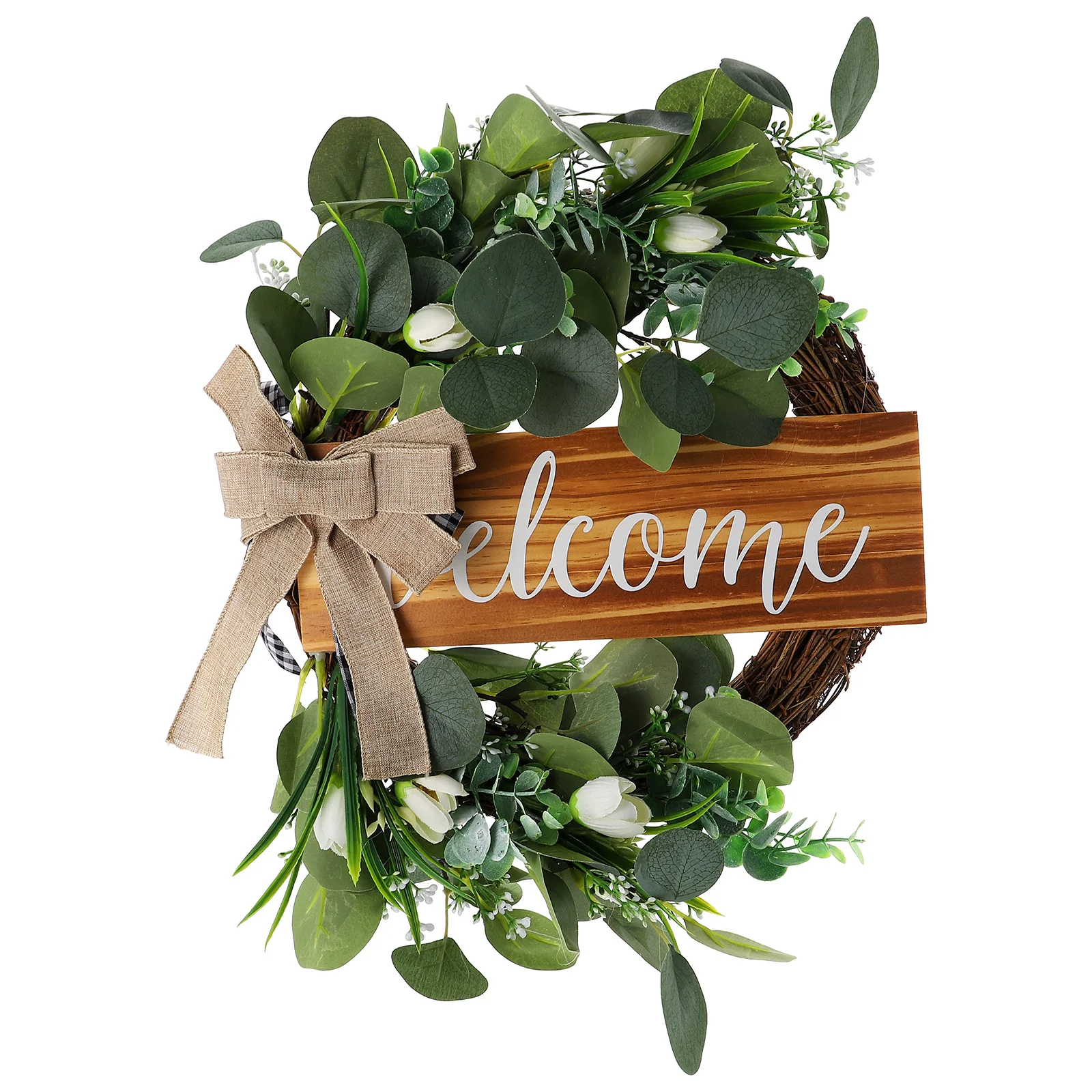 

Fake Plant Welcome Wreath Green Eucalyptus Decor Wall Pendant Home Supplies Green Wreath Welcome Sign Door Sign