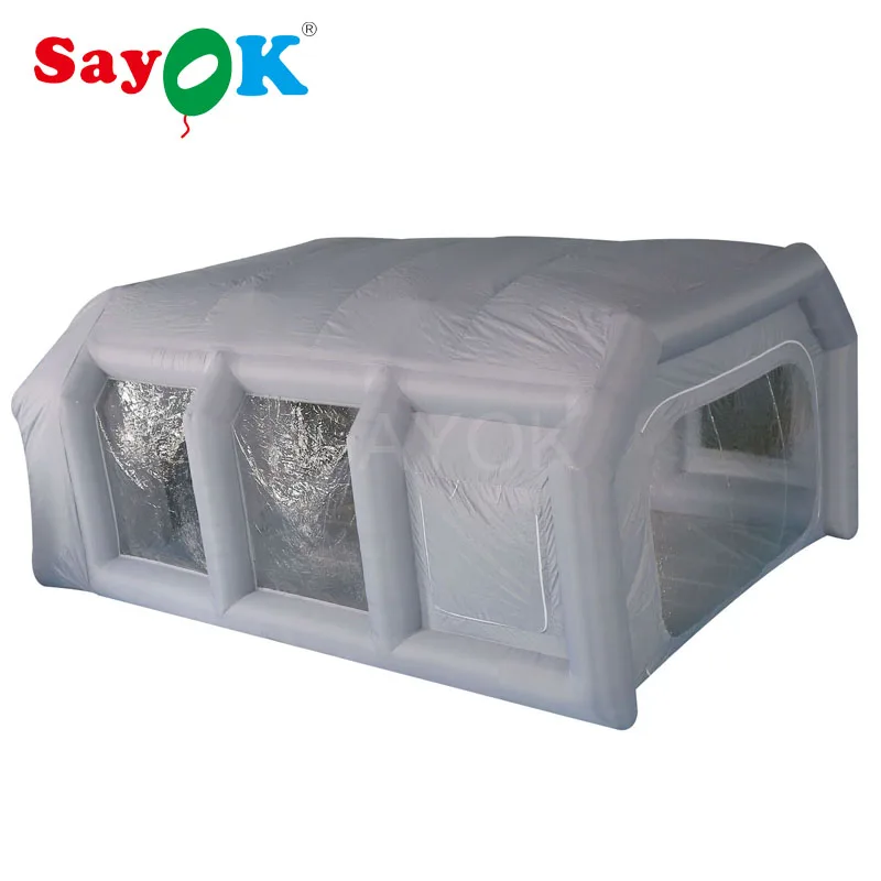 SAYOK Portable Inflatable Spray Paint Booth Tent Gray Inflatable Paint Booth Car Tent Workstation for Outdoor Car Maintenance