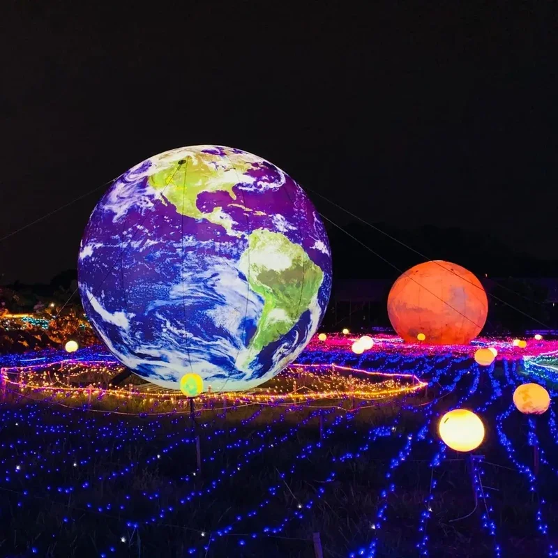 Grande bola inflável da terra planetas da lua balão da terra do pvc com luz do diodo emissor de luz e ventilador para a decoração da propaganda da festa da fase