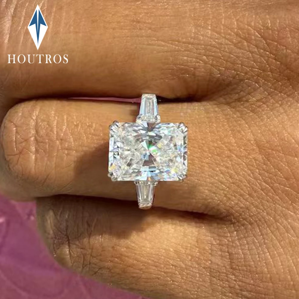 4 Carat Radiant Cut Moissanite Rings D Color Three Stone Diamond Engagement Ring Wedding Bands for Women 925 Silver Fine Jewelry