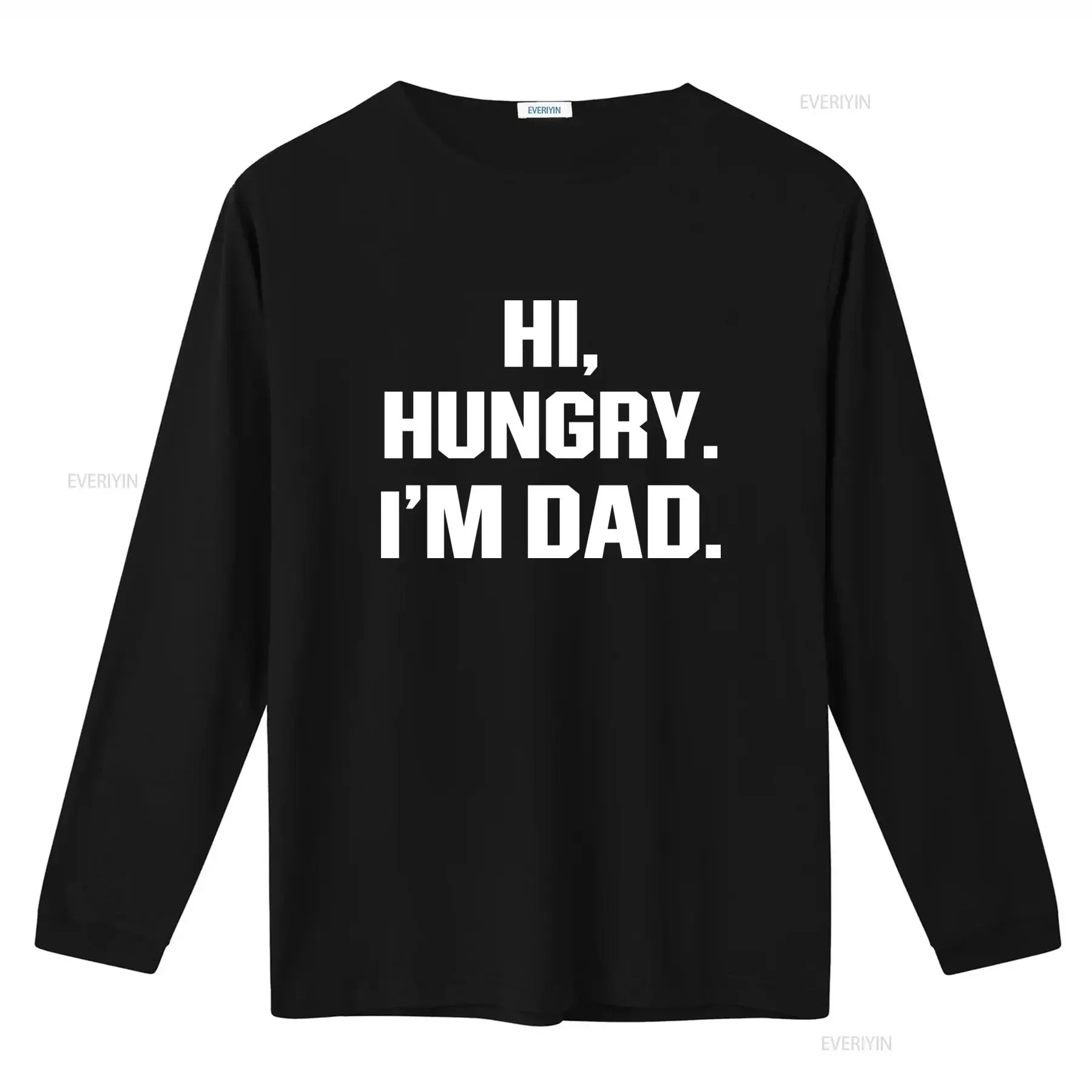 Hi Hungry I'm Dad Funny T Shirt Design Black with White Print for Men vintage Washed fashion Versatile Top For Everyday Wear