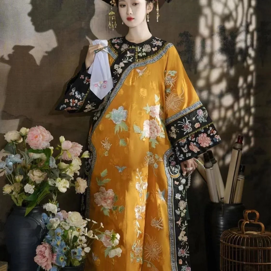 

Classic Palace Style Costume Women's Printing Qing Dynasty Qi Costume Vintage Gege Daughter of Emperor Cosplay Cloak Clothing