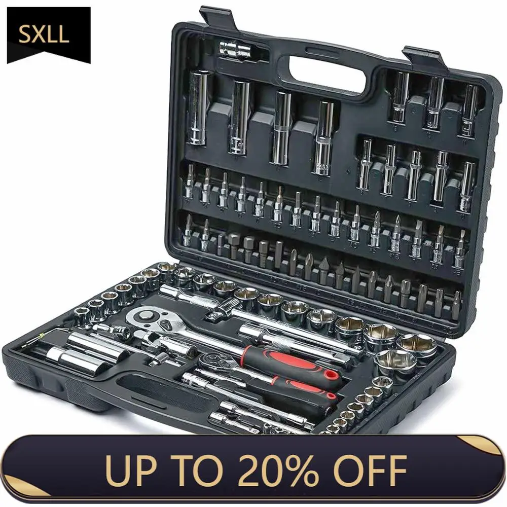 

SXLL Высокое качество, 94 шт., стальной набор инструментов с втулкой, гаечный ключ для ремонта автомобиля, отвертка, набор инструментов с храповым механизмом, многофункциональный набор инструментов