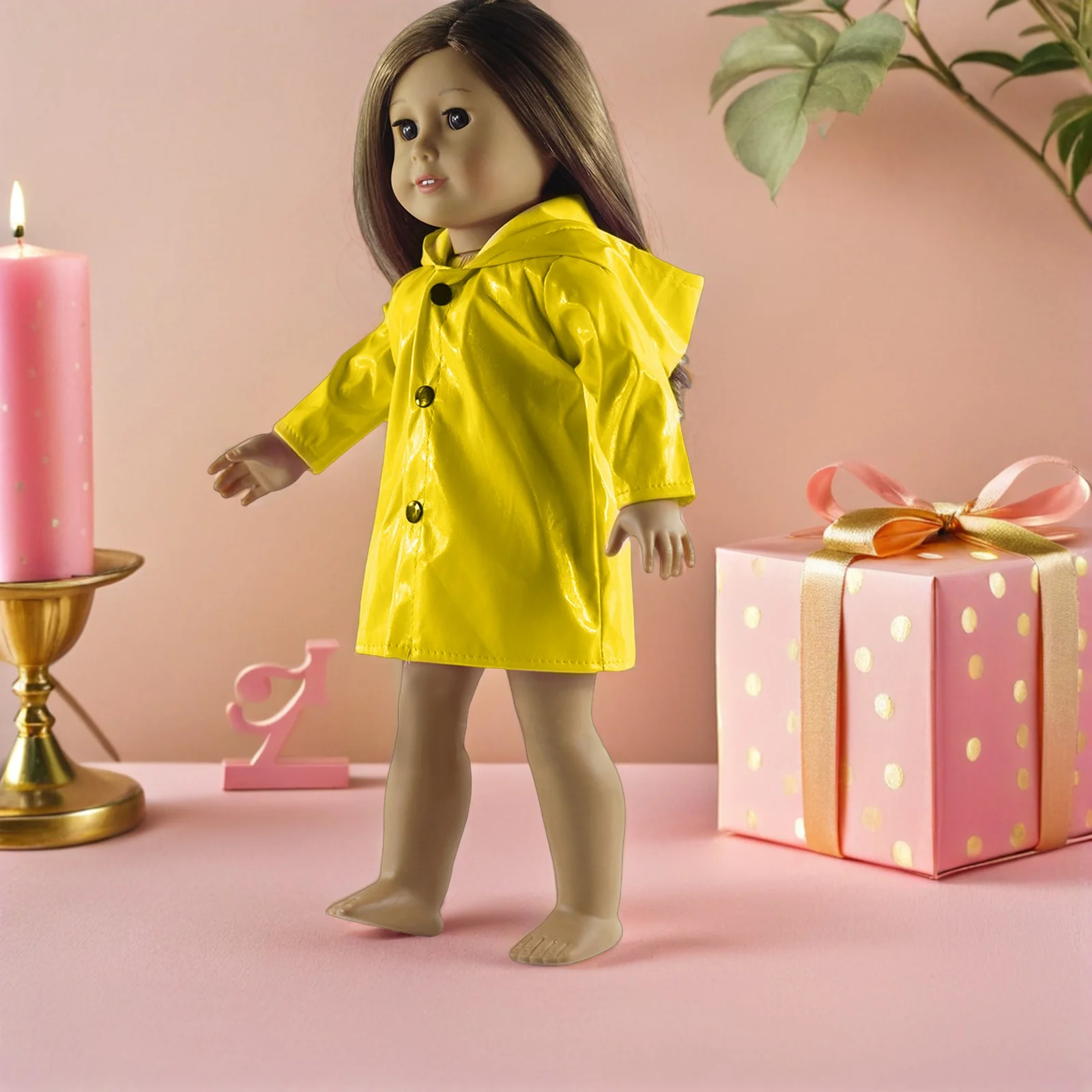 

2pcs Raincoat Yellow Waterproof Jacket Outfits For 18 Inch Girl Accessories Stylish Protective Easy Wear Rain Gear Bear Clothes