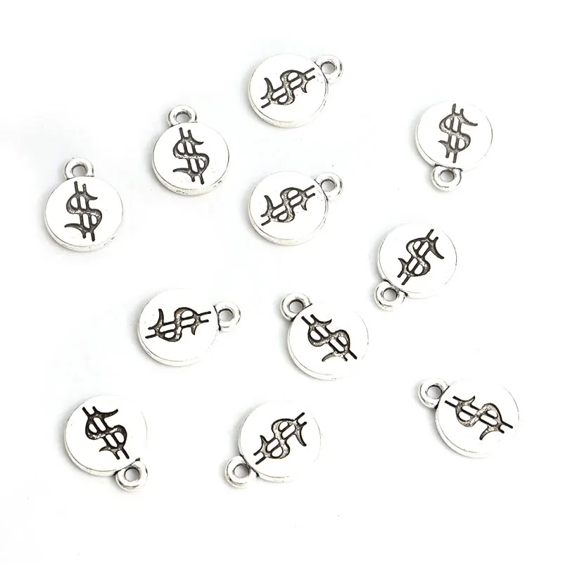 20pcs Retro Stylish Dollar Symbol Round Crafts Charms Recruiting Wealth Pendant for DIY Hip Hop Style Necklace Bracelet Keychain