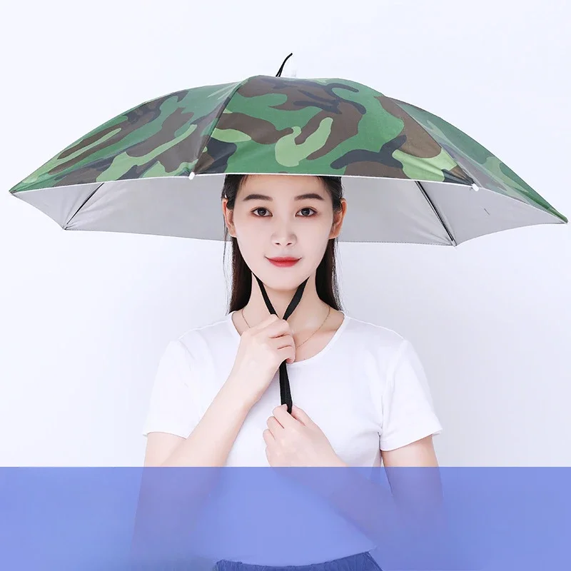 Outdoor Folding Umbrella Fishing Sun Shade Portable Rain Hat Anti-UV Camping Fishing Headwear Cap Beach Head Hats