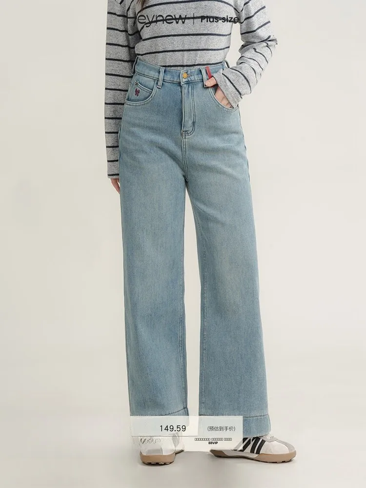 

Heynew Прямые джинсы с высокой талией для женщин больших размеров с галстуком-бабочкой Цветной дизайн Корейский Sle Зима Новое поступление