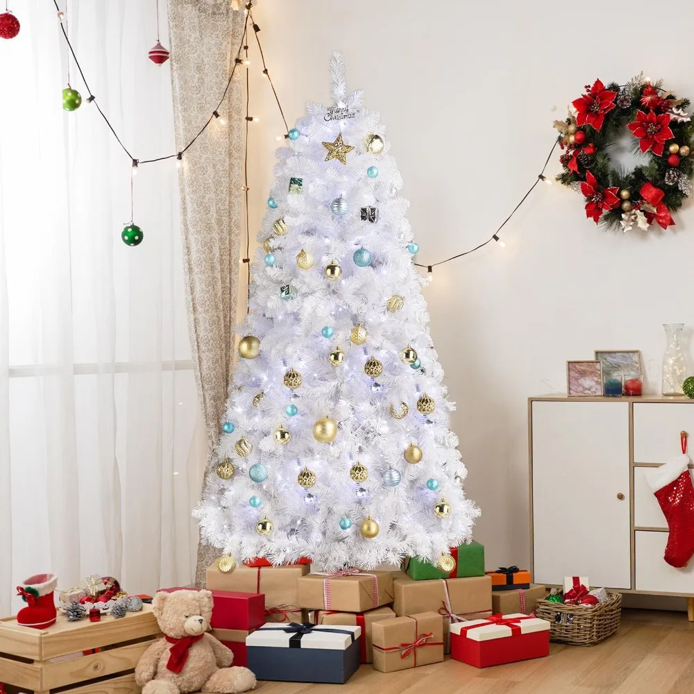 

6 FT Snow White Artificial Christmas Tree Holiday Decor w/ 300 LED Lights