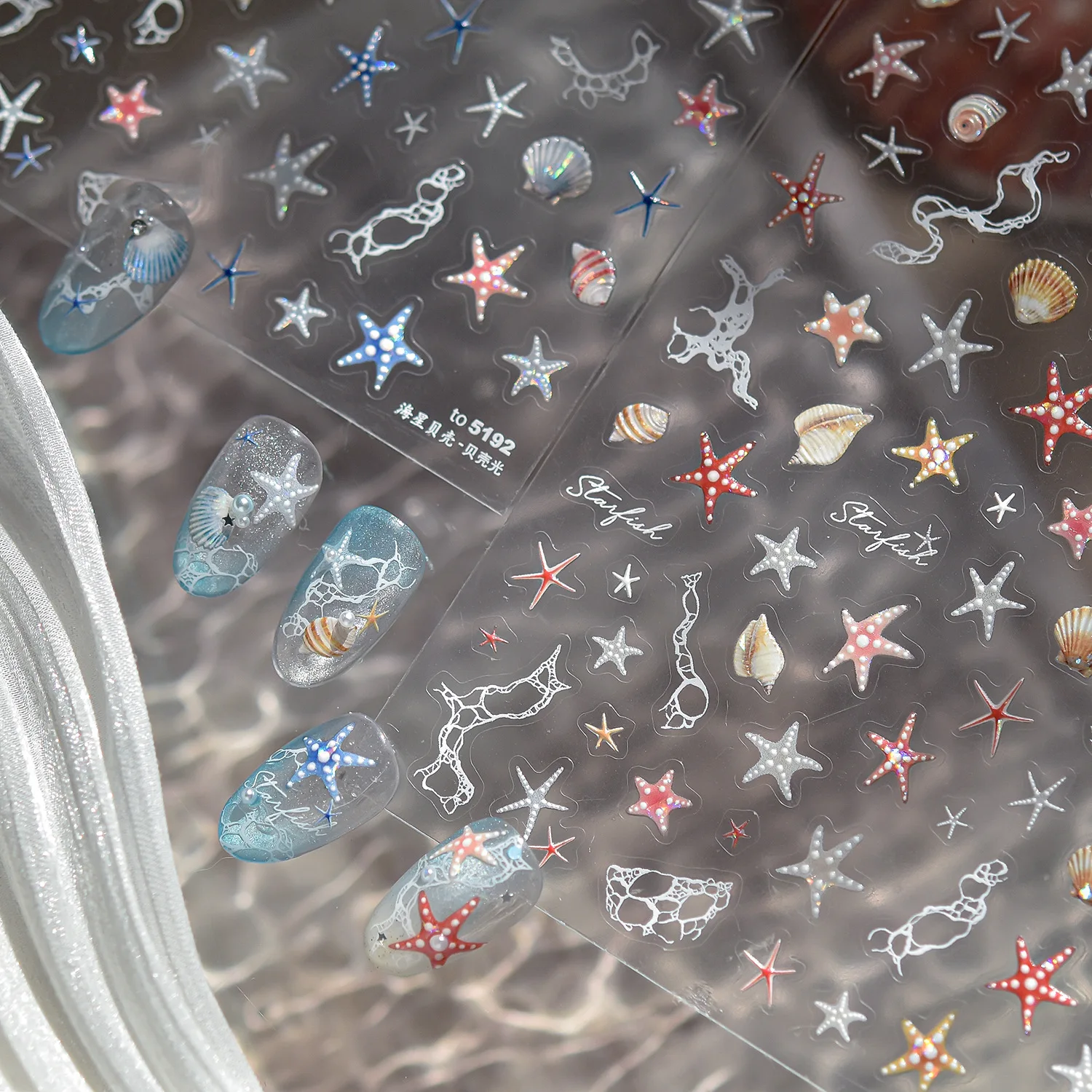 Concha luz arte do prego adesivos ins vento gelo transparente estrela do mar concha acessórios unhas adesivo diy verão oceano manicure decalques