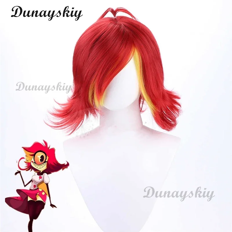 Peruca Cosplay Anime Niffty para Mulheres, Curto, Vermelho, Encaracolado, Calor Cabelo Sintético, Traje de Halloween, Interpretação de Festa