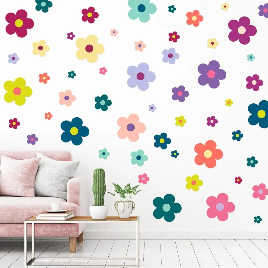 

288 Pcs Y2k Cute Flowers Wall Sticker Colorful Floral Wall Decal Vinyl Peel and Stick Preppy Hippie Stickers Aesthetic Flowers